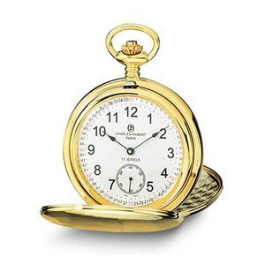 Charles Hubert Gold Tone Stnlss Steel White Dial Polished Pocket Watch